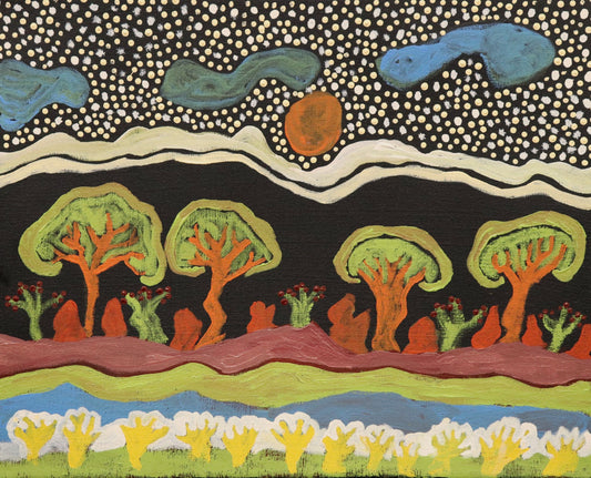 73-26 Kimberley Wet Season - Land, Waterways and Skies. 40 x 50 cm acrylic on canvas