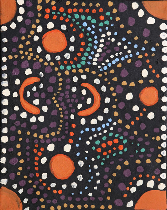 91-26 Marks and Patterns of Ceremony and Story Telling. 40 x 50 cm acrylic on canvas