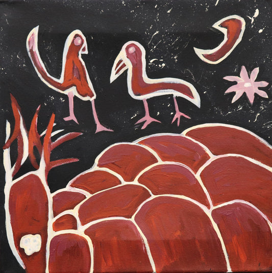110-26 Bush Turkey and Emu. 50x50cm acrylic on canvas