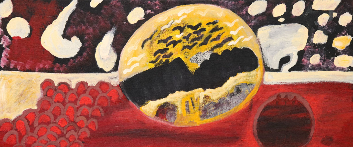 125-26 Magical things in this Country of Ceremony and  Song. 30x70cm acrylic on canvas
