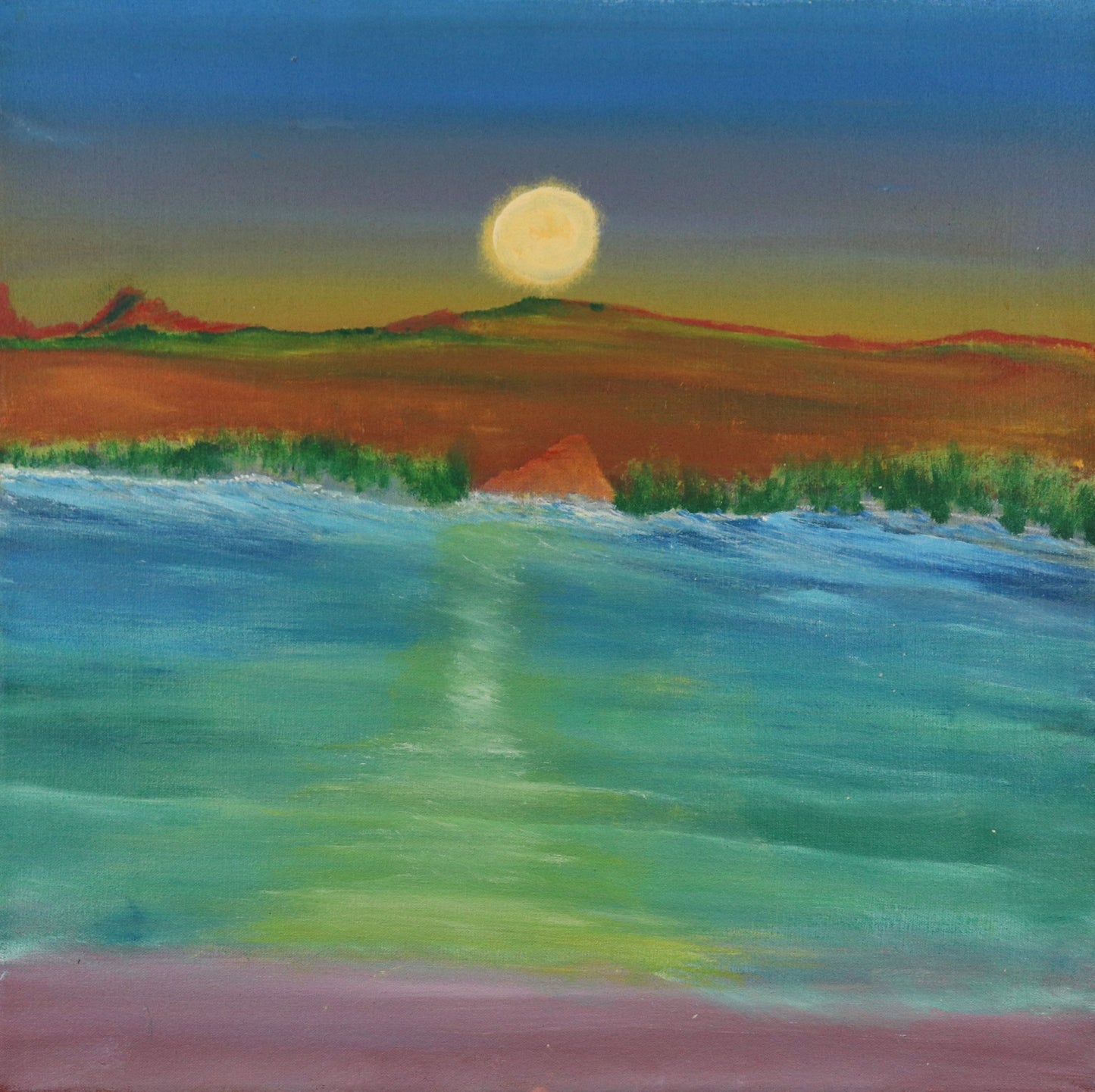 138-26 Wet Season Sunset Over the Waters. 50x50cm acrylic on canvas