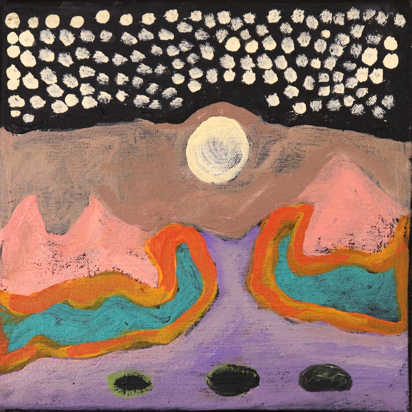 145-26 Sturt Creek  in the Evening of a Full Moon. 20x20cm acrylic on canvas