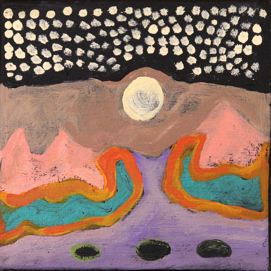 145-26 Sturt Creek  in the Evening of a Full Moon. 20x20cm acrylic on canvas