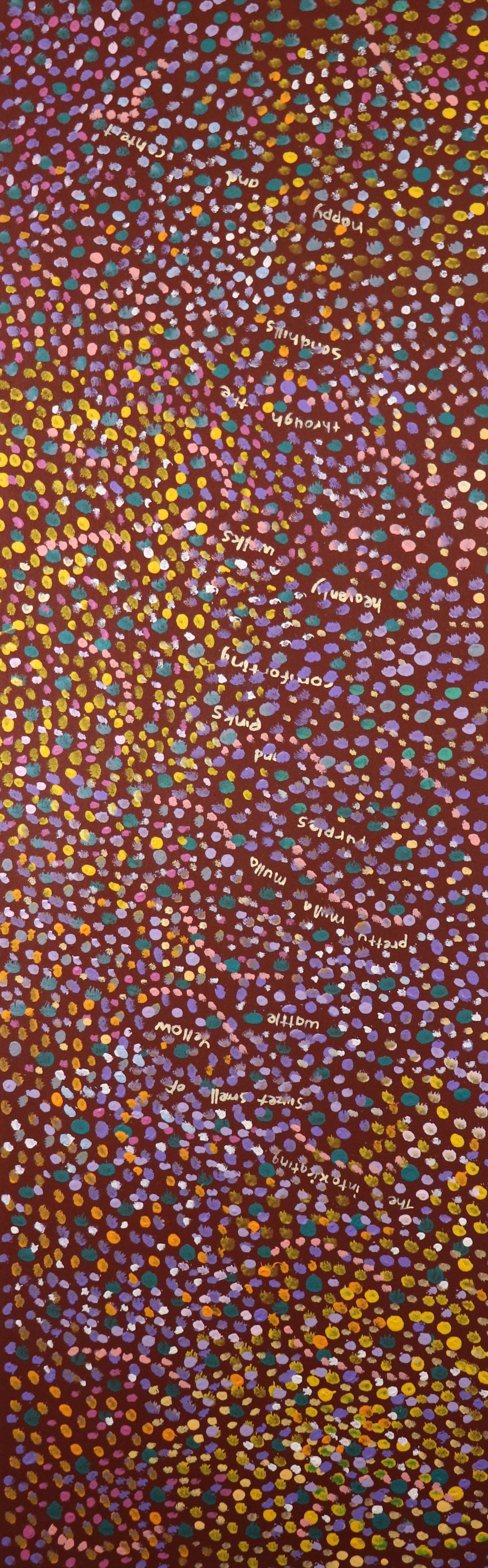 159-26 Sweet scents of Wattle and Mulla Mulla. 120x36cm acrylic on canvas