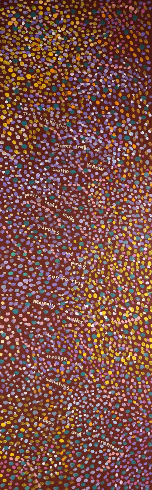159-26 Sweet scents of Wattle and Mulla Mulla. 120x36cm acrylic on canvas
