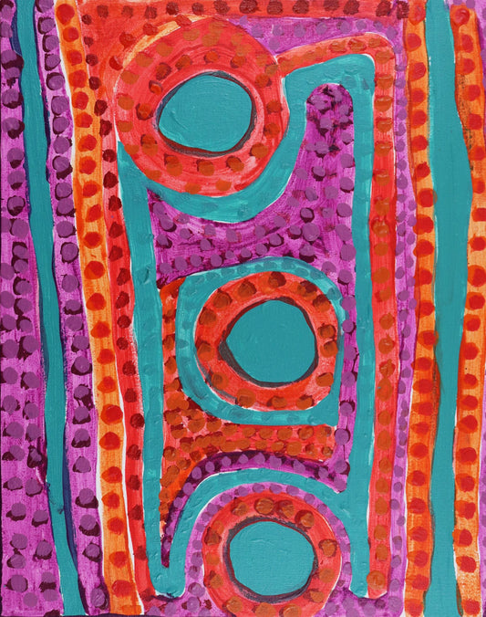 163-26 Marks and Patterns of Ceremony and Story Telling. 50x40cm acrylic on canvas
