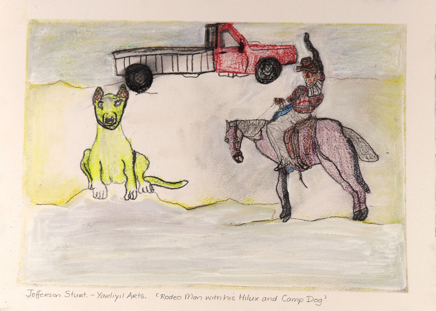 246-26 Rodeo Man with his Hilux and Camp Dog. 28 x 38cm Pencil/Pen on Archival Paper