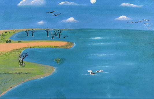 320-25 Lake Stretch - Hunting and Gathering Place. 70 x 45 cm acrylic on canvas