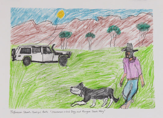 324-26 Stockman and his Dog out Ringer Soak Way. 28 x 38cm Pencil/Pen on Archival Paper