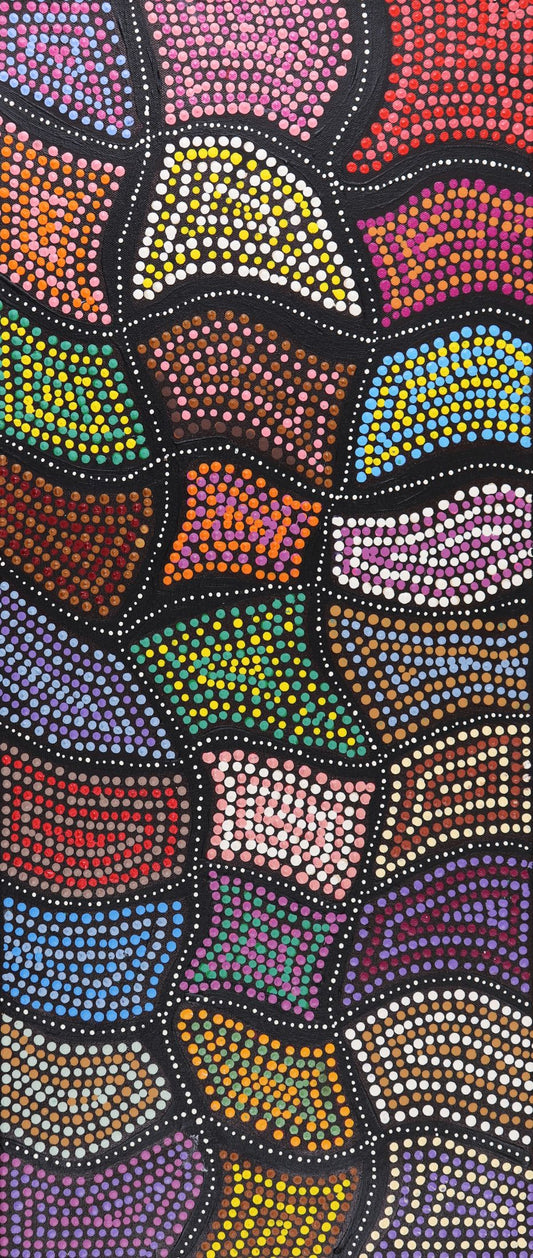 345-26 Rainy Season - water and wildflowers. 70x30cm acrylic on canvas