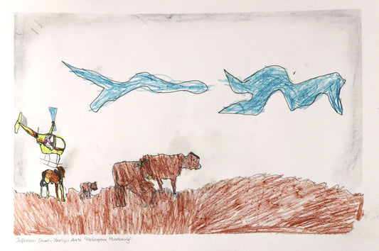 349-26 Helicopter Mustering. 38 x 55cm Pencil/Pen on Archival Paper