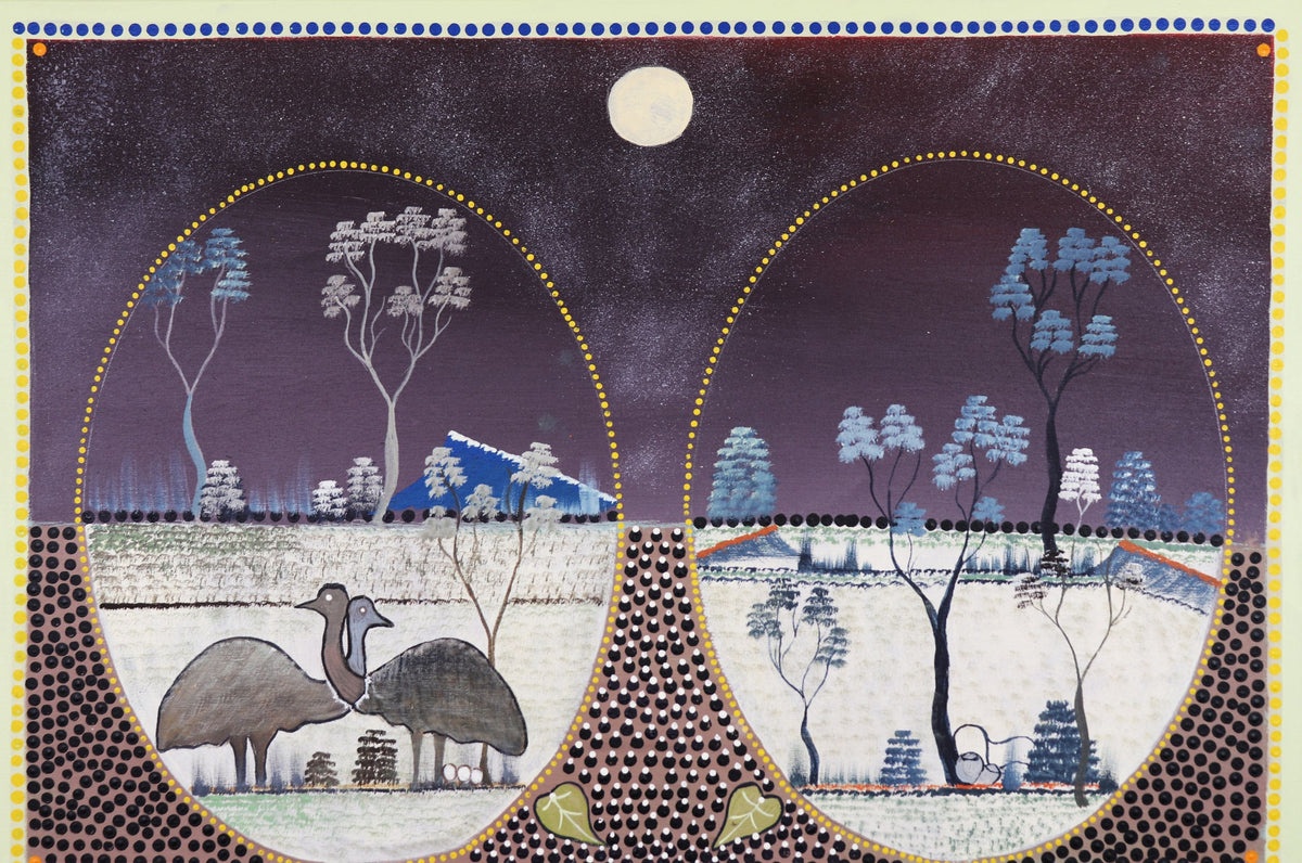 359-26 Emu and Bush Passionfruit. Louisa Downs Station. 60x90cm acrylic on canvas