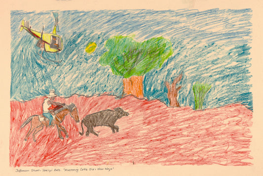 365-26 Mustering Cattle - old and new ways. 38 x 55cm Pencil/Pen on Archival Paper