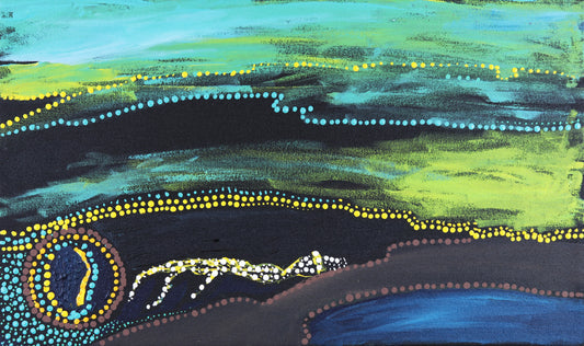 380-26 The Crocodile and Little Jealous Bats. 30x50cm acrylic on canvas