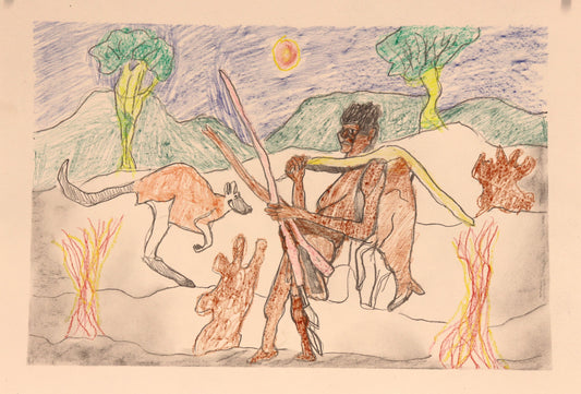 438-26 Hunting Kangaroo - old way. 30 x 42cm Pencil/Pen on Archival Paper