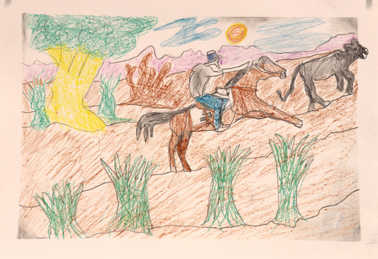 436-26  Mustering Cattle on the Station. 30 x 42cm Pencil/Pen on Archival Paper
