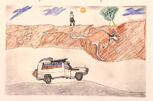 434-26 Driving around in the Troopy out Ringer Soak way. 38 x 55cm Pencil/Pen on Archival Paper