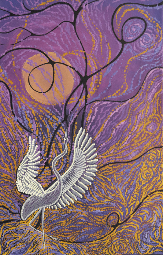 298-25 Dancing Brolga Story. 45cm x 70cm. Acrylic on canvas