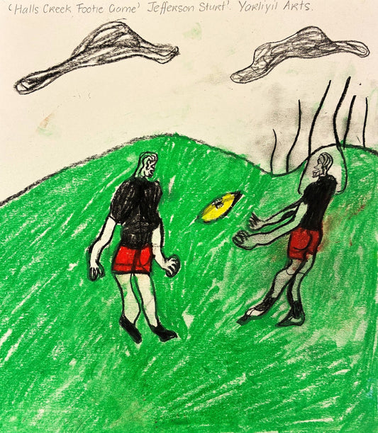 147-26 Halls Creek Footie Game.  29.5x26.5cm pastel and charcoal on paper
