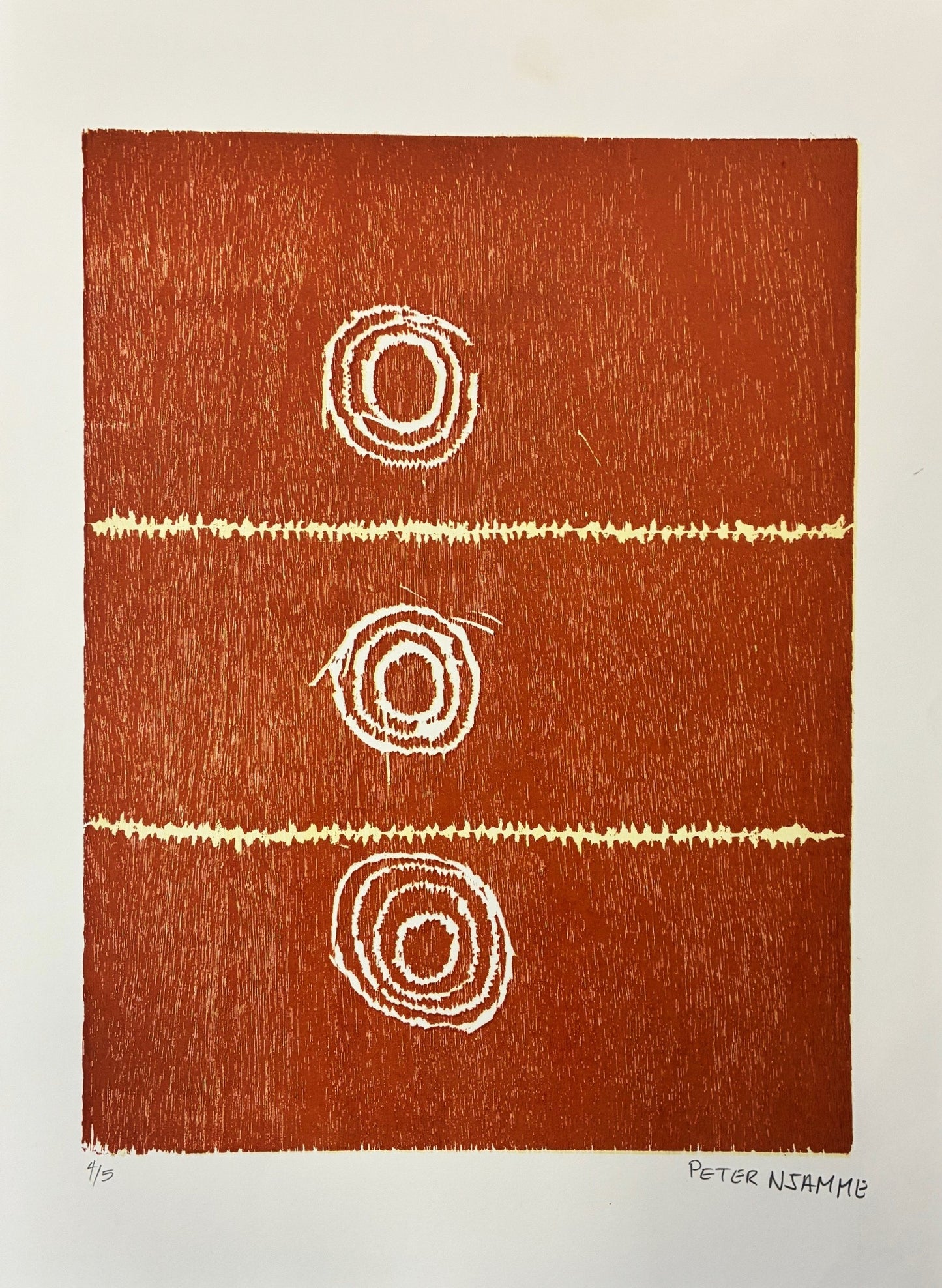 39-26 My Father's Country- Peter Njamme. Woodblock Print, 51x38cm