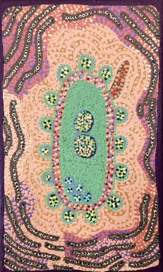 360-25 Bush Potatoes and Witchetty Grubs. 50 x 30 Acrylic on Canvas